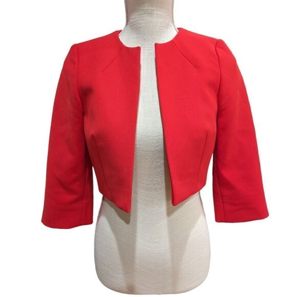 Hobbs London Elize Red Cropped Open Front 3/4 Sleeve Blazer Jacket Sz 4 Petite - Picture 4 of 12